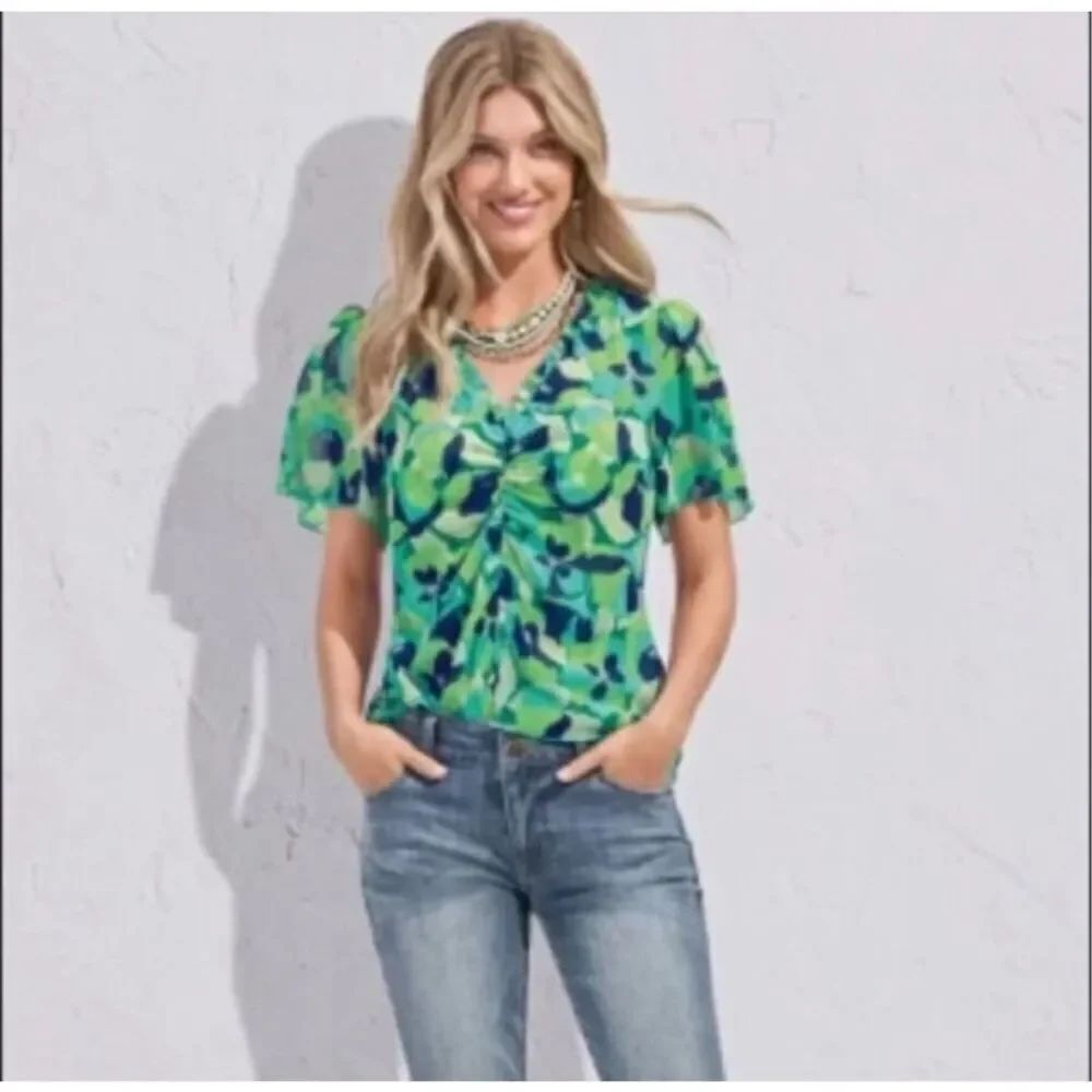 CAbi Trixie blouse style #6087 ruched front sz Med